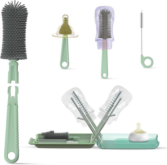 Travel Bottle Cleaner Kit - Versatile Portable Bottle Cleaning Kit for Parents - BPA-Free & Portable Baby Travel Essential - Bottle Drying Rack for Traveling & Everyday Use - Baby Bottles Drying Rack