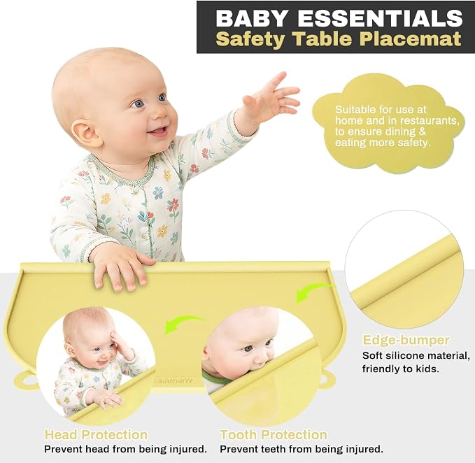 Large Silicone Suction Table Mat, 17" x 12" Thick Placemat with Edge-Bumper, Raised Edge Leakproof, Non-Slip for Kids Toddler Baby Essentials Dinning, Restaurant Eating, Plates, Art, Craft & Painting