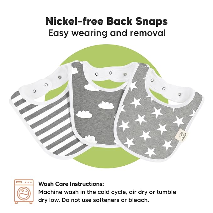 8-Pack Organic Baby Bibs for Boys, Girls - Soft Cotton Drooling and Teething Bibs for Baby Girl & Boy, Extra Absorbent, Easy To Clean & Put On for Toddler, Newborn, Infant 0-24 Months(Grayscale)