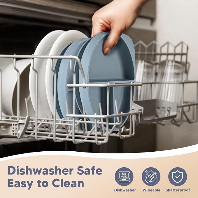 Suction Plates for Babies & Toddlers, 100% Silicone Divided Plates 2-Pack, Non-Slip Dishwasher & Microwave Safe Baby Feeding Essentials
