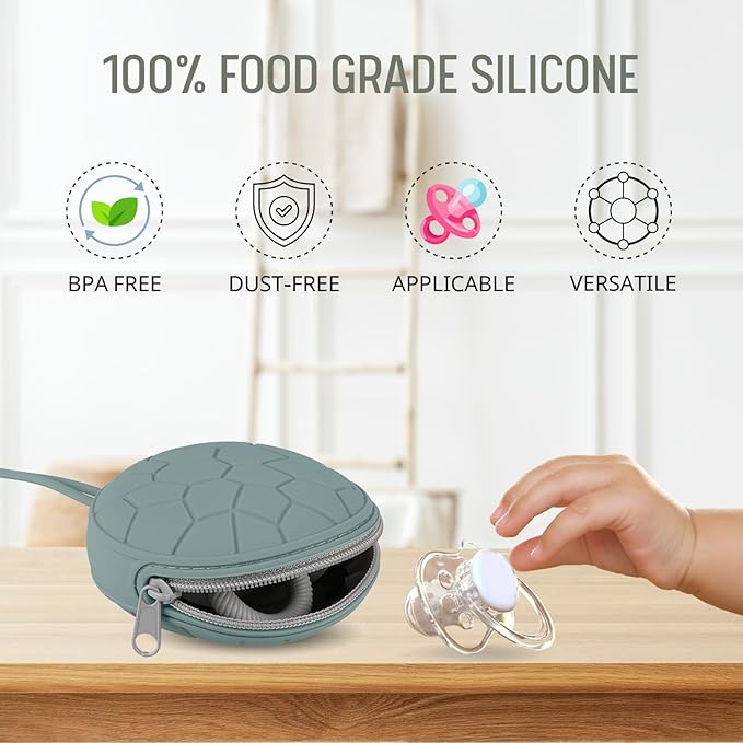 Silicone Pacifier Holder Case, Newborn Baby Pacifier Holder for Boys & Girls (Pale Taupe/Oslo Grey)