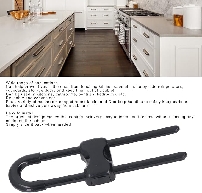 5 Packs Sliding Cabinet Locks, Baby Proofing Adjustable U Shaped Child Safety Cabinet Locks, Multifunctional Childproof Latches for Handles Knobs Drawers Closet Cupboard (Black)