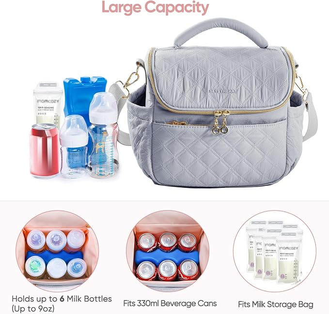SFYBYHEART Breastmilk Cooler Travel Bag with Ice Pack for 6 Baby Bottles Up to 9 Ounce - Insulated Bottle bag for Daycare - Breastmilk Storage Bag - Baby Bottle Cooler Bag - Bottle Holder