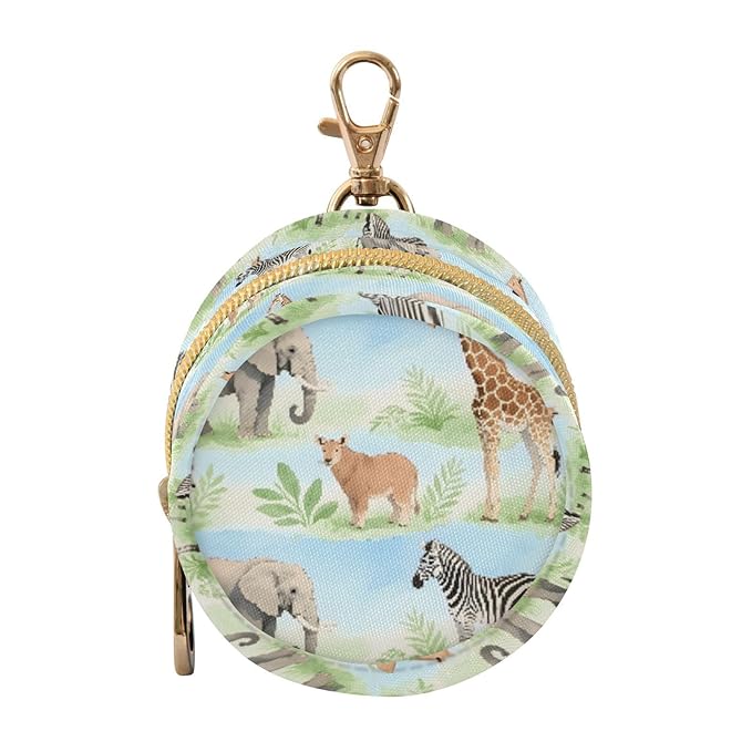 Baby Pacifier Case with Clip, Safari Animal Pattern Portable Pacifier Holder, TPU Lined Dust-Proof Storage Pouch for Diaper Bag and Stroller