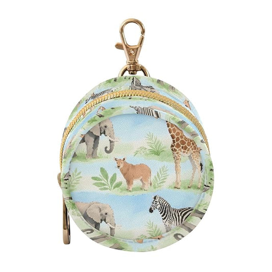 Baby Pacifier Case with Clip, Safari Animal Pattern Portable Pacifier Holder, TPU Lined Dust-Proof Storage Pouch for Diaper Bag and Stroller