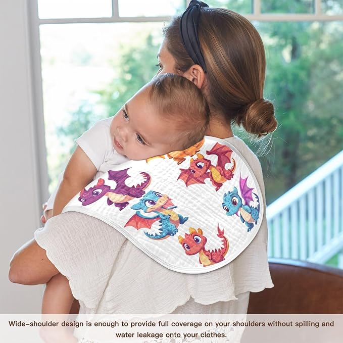 vvfelixl Muslin Burp Cloths Cute Little Dragons Baby Washcloths for Baby Girl Boys 2 Pack