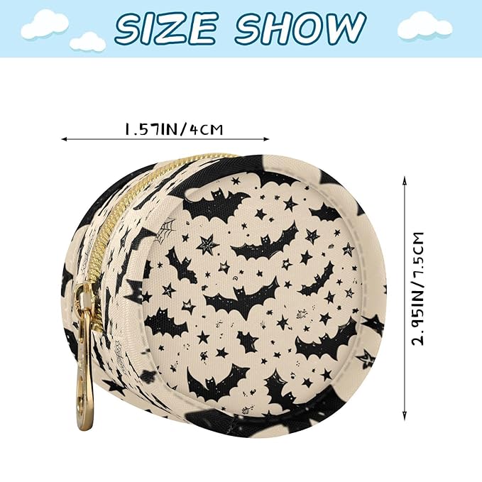 Pacifier Holder with Clip Pacifier Case for Diaper Bag Round Baby Pacifier Pouch Box Bag Portable White Halloween Bats Stars