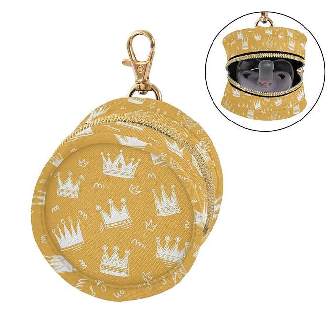Crowns Yellow Print Pacifier Holder Case for Diaper Bag Portable Travel Pacifier Storage Case with Clip Pacifier Storage Container for Outdoor Purse Baby Girls Boys