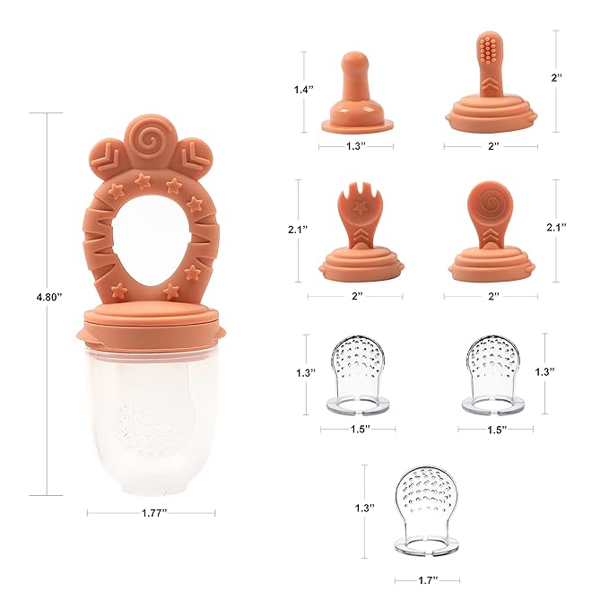 Baby Fruit Feeder Set ??BPA-Free Silicone Fresh Food Feeder with 3 Replacement Teats, Teething Feeder for Fruits & Purees, Safe Self-Feeding for Babies 4+ Months