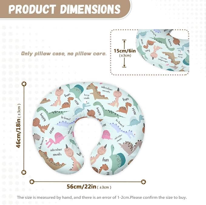 Cartoon Dinosaurs Nursing Pillow Cover for Newborn Mothers,Dual-Sided Nursing Pillow Slipcover Specifically Designed for Original Breastfeeding Support Pillow,Light Blue (Cover Only)