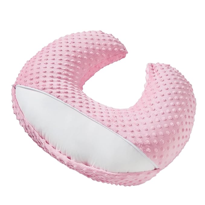 Nursing Pillow and Positioner with Cover for Breastfeeding and Bottle Feeding, Propping Baby, Tummy Time, Baby Sitting Support, Awake-Time Support (Candy Pink, 22" x 17.7" x 5.9")