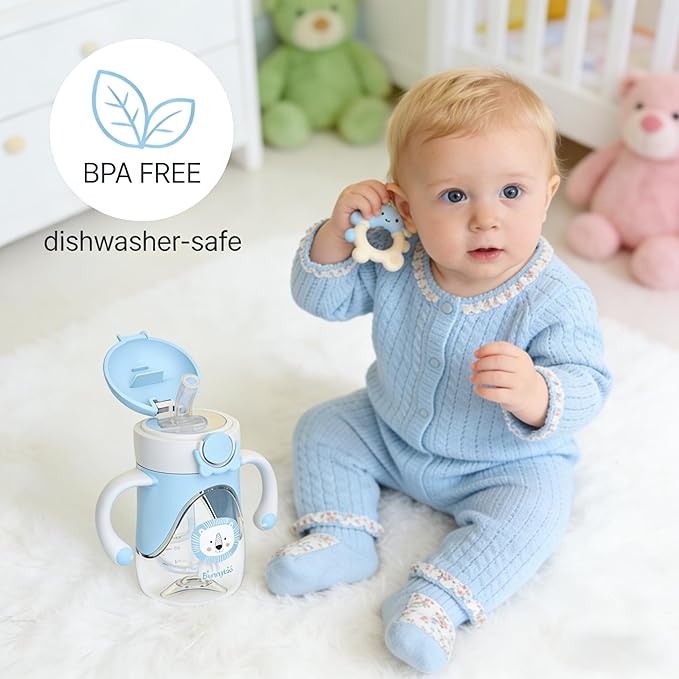 Bunnytoo Baby Sippy Cup with Weighted Straw for Infants 6-12 Months, 8oz Tritan Toddler Drinking Cup with Handles, BPA-Free, Transition Trainer for 1+ Year Old (Purple)