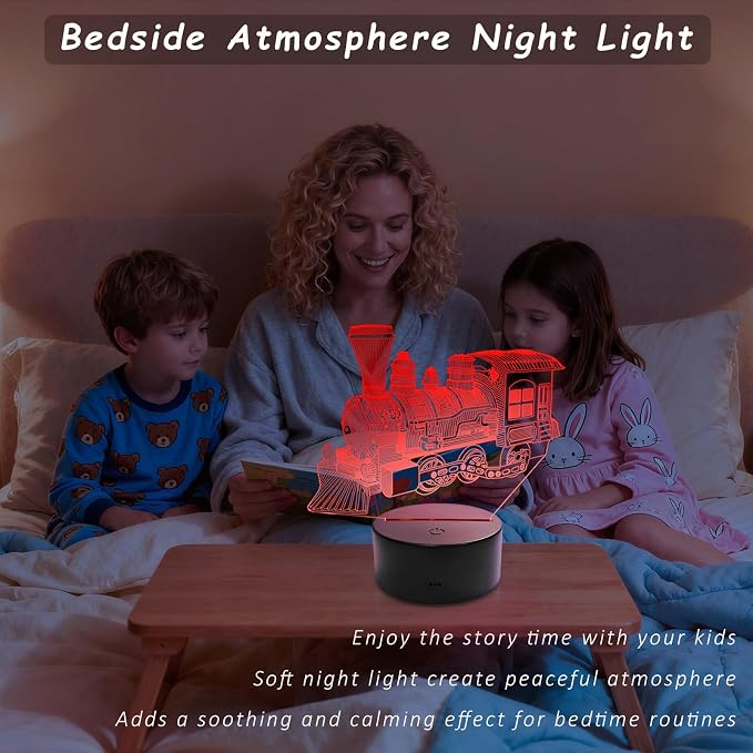 Kids Steam Train Gifts Night Light, Multi Colors Change Dimmable Remote Timer Control Night Lamp for Kids Boys Teens, Bedroom Table Train Theme Decor, Smart Touch 3D Illusion Night Light