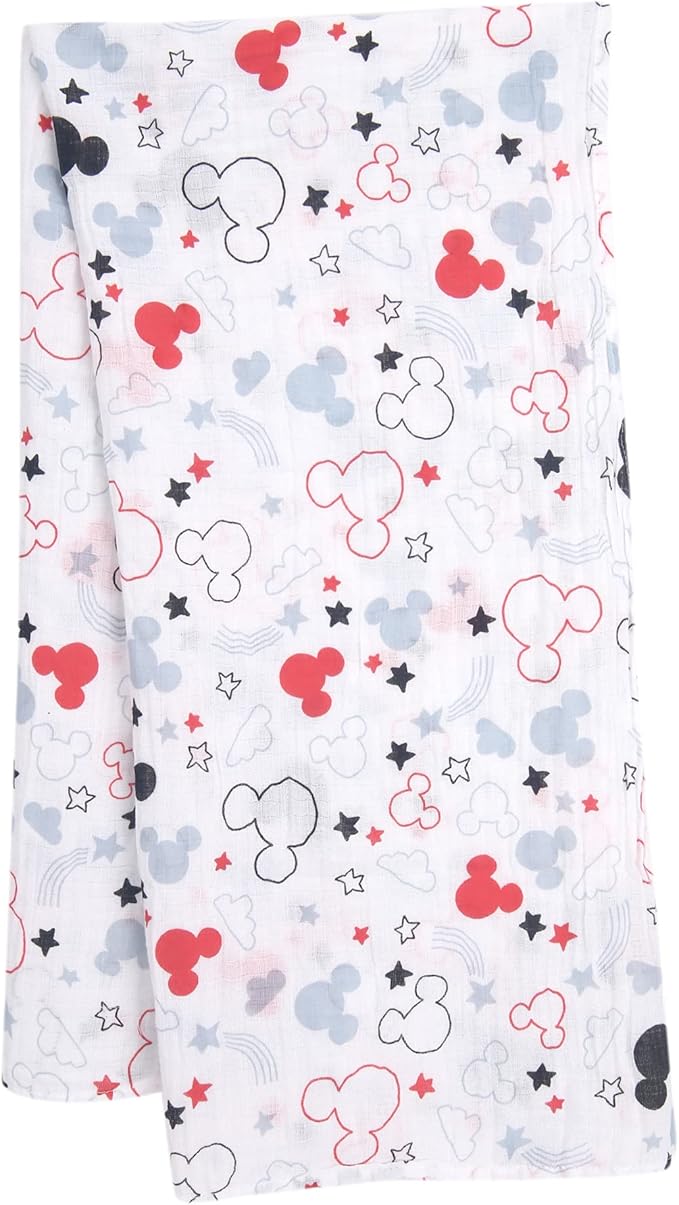 Lambs & Ivy Disney Baby Mickey Mouse Muslin Swaddle Blanket & Plush Gift Set
