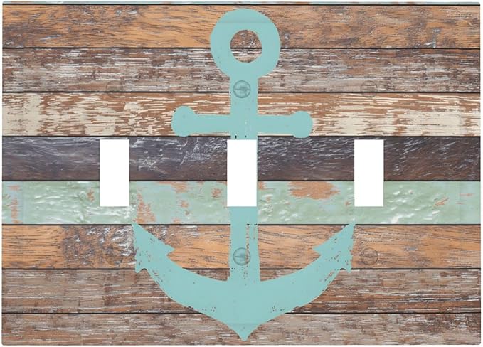 Timeworn Marine Weathered Wood Rustic Nautical Anchor Decorative Switch Plates 3 Gang Wall Plate Triple Toggle Light Switch Cover Faceplate Electrical Wall Panels for Farmhouse Home Decor
