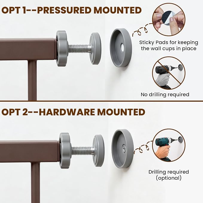 Baby Gate with Door, 26-40" Auto Close Dog Gate Indoor for Stairs Doorways, Easy Install Pressure Mounted Pet Gate, Easy Walk Through Child Safety Gate for the House, Brown