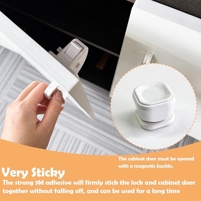 Magnetic Cabinet Locks for Baby Safety, No Drill Adhesive Child Proof Latches, No Tools Needed for Easy Installation, Secure and Multi-Purpose for Drawers and Cupboards(8 locks and 1 Key)