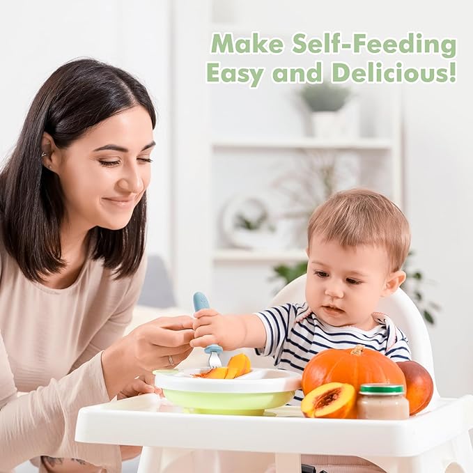 DRKIO 8 Pieces Toddler Forks Set - Baby Forks with Silicone Handle Children safe 18/8 Stainless Steel Toddler Utensils Set for Self Feeding Kids Silverware Anti-Choke Design Food Grade Dishwasher Safe