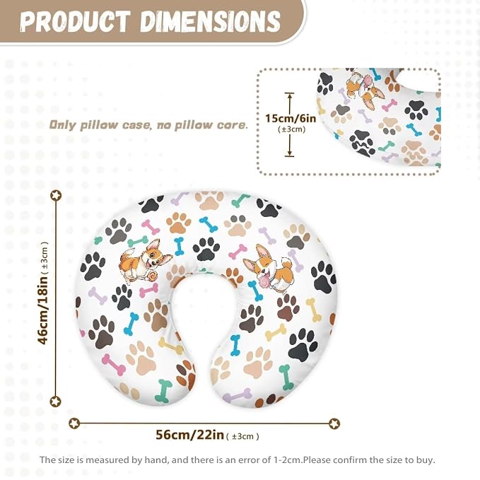 Dog Paws Baby Nursing Pillow Cover with Hidden Zipper Skin-Friendly Cozy Nursing Pillow Replacement Case for Breastfeeding Pillows