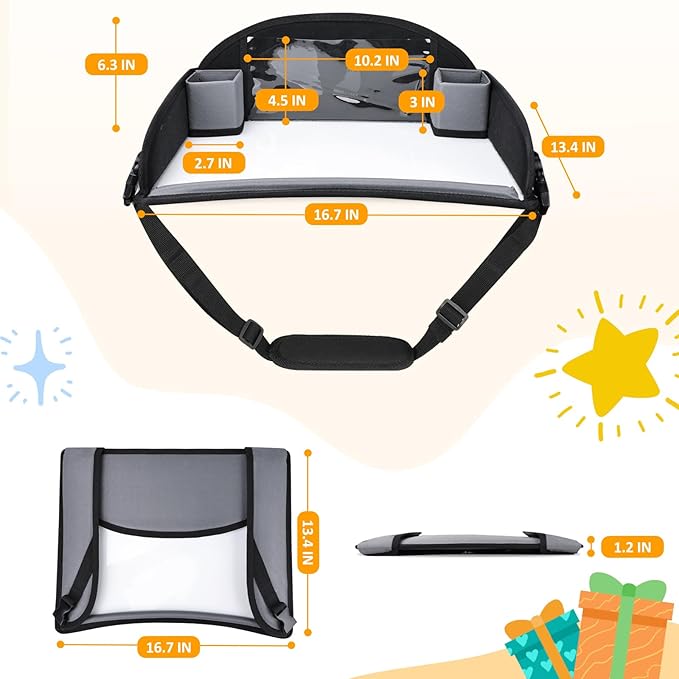 Kids Travel Tray for Toddler Carseat, Road Trip Activities Essentials for Toddler, Kids Lap Desk Tray with Tablet Holder Stand ï¼?Dry Erase Board (Grey)