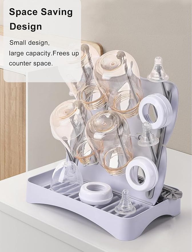 Bottle Drying Rack, Foldable & Space Saving Drying Rack for Baby Bottles, Pump Parts,Cups,Pacifiers, and Reusable Ziplock Dryer Rack(Grey Drying Rack)