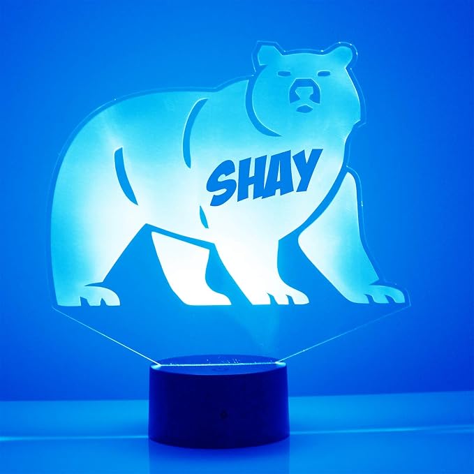 Custom Polar Bear LED Sign Night Light Lamp with Remote, Light Up Display with Personalized Name or Image, Customized and Made in The USA, Clear Acrylic Home Decor Design with 15 Colors, 4 Modes