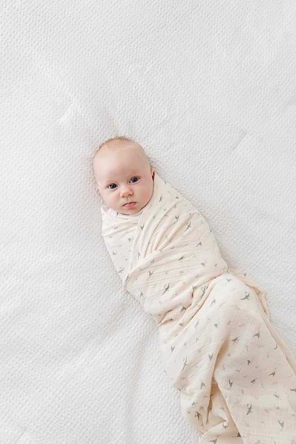 Ely's & Co. Muslin Swaddle Blanket 1-Pack for Baby Boy/Girl, 100% Cotton Muslin Extra Large Swaddle Receiving Blanket, 47?�x47??(Sage Bird)