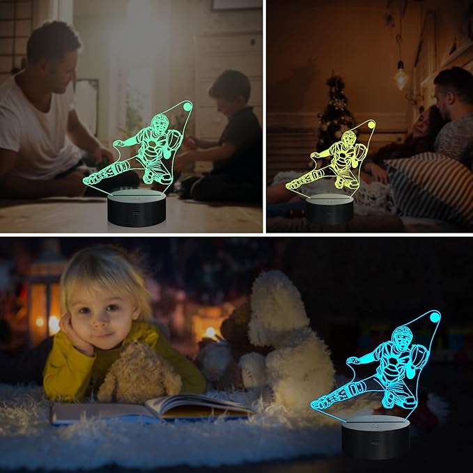 Ammonite Baseball Catcher Night Light, 3D Illusion Baseball Player Lamp for Kids, 16 Colors Changing with Remote, Kids Bedroom Decor as Xmas Holiday Birthday Gifts for Boys Girls