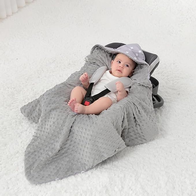 Bebamour Winter Car Seat Cover and Baby Swaddle Blanket - Newborn Wrap for Girls Boys, Warm Winter