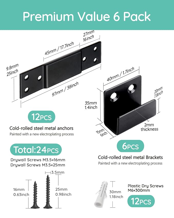 Furniture Wall Anchor Furniture Anchors for Baby Proofing 6 Sets Anti Tip Furniture Straps Wall Mount Bracket Safety Secure Cabinet Dresser Bookshelf, Keep Baby Child Pet Safety