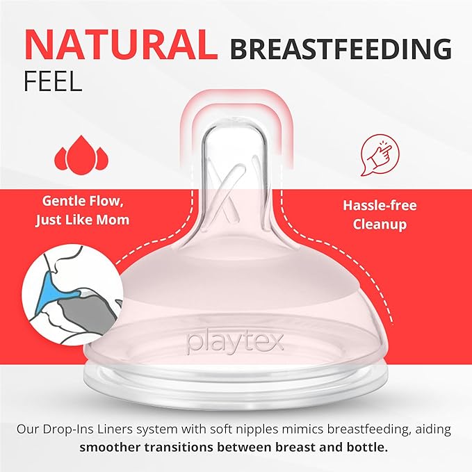 Playtex Baby Anti-Colic Nurser Bottle with Pre-Sterilized Disposable Drop-Ins Liners, 8 Oz Bottles (3 Count), Bottles for Newborn and Breastfeeding Babies, Feeding Essentials