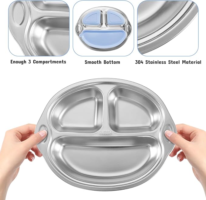 Stainless Steel Baby Suction Plates: Divided Plates for Babies and Toddlers, Made of 100% Food-Grade Materials Ideal for Baby-Led Weaning BPA-Free Toddler Feeding Dishwasher Safe Purple