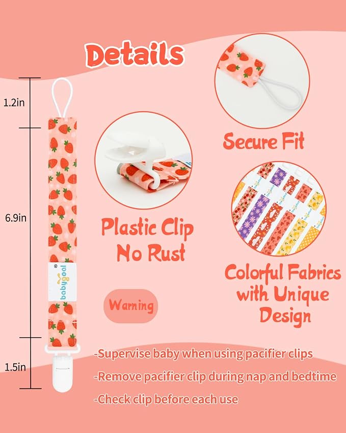 babygoal Pacifier Clips, 8 Pack Binky Paci Holder Clips Fits for Most Baby Pacifiers and Binkies
