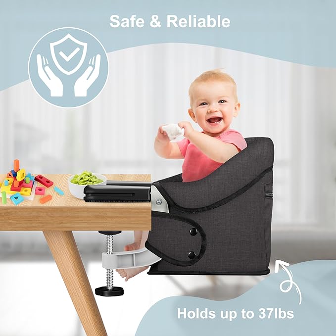 Hook On High Chair, Portable Foldable Clip On Baby Travel High Chair, Lightweight Feeding Seat with Storage Bag, BPA-Free Safety Harness for Home Restaurant (Brown)