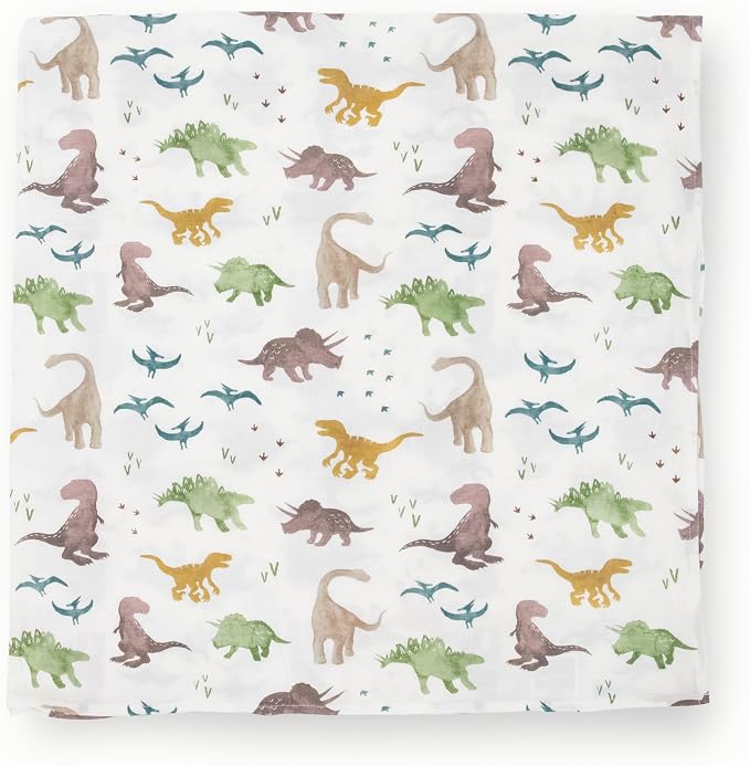 Little Unicorn Large Stretch Knit Swaddle Blanket 2 Pack| Super Soft with Optimal Stretch for swaddling | Giftable Set (Dino Pals)