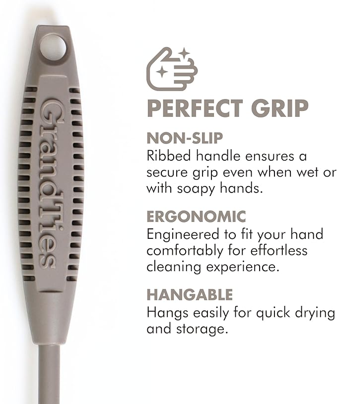 GrandTies Silicone Bottle Cleaning Brush Set | Extra Long Bottle Brush for Narrow Neck Bottle, Water Bottle, Cup, Mug, Blender Bottle, Tumbler, Hydro Flask, Baby Bottle, Wine Glass (Caffe Latte)