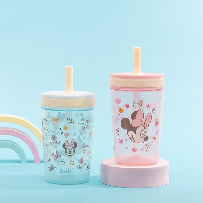Zak Designs Disney Minnie Mouse Kelso Toddler Cups For Travel or At Home, 15oz 2-Pack Durable Plastic Sippy Cups With Leak-Proof Design is Perfect For Kids (Minnie Mouse)