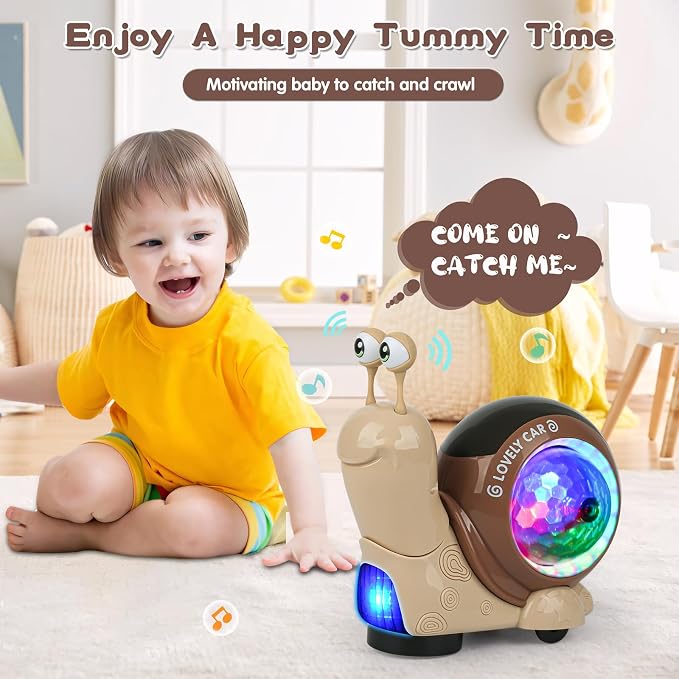 Baby Toddler Crawling Toys 6-12 Months, Musical Snail Baby Toy, Infant Crawling Tummy Time Development Toys Boy Girl Christmas Birthday Gifts (Snails Brown)