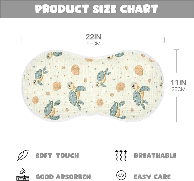 vvfelixl Muslin Burp Cloths Cartoon Cute Sea Turtle Baby Washcloths for Baby Girl Boys 2 Pack