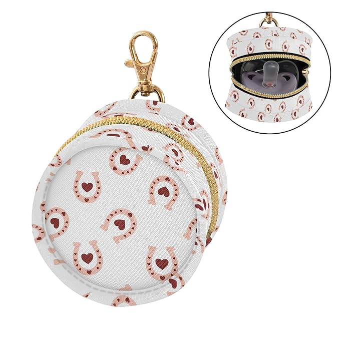Horseshoes Hearts White Print Pacifier Holder Case Newborn Pacifier Storage Pouch for Boys Girls Easy Attach to Diaper Bag Portable Baby Essentials Container