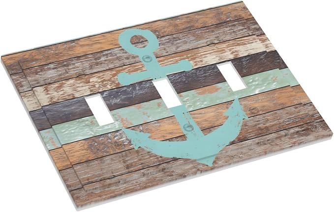Timeworn Marine Weathered Wood Rustic Nautical Anchor Decorative Switch Plates 3 Gang Wall Plate Triple Toggle Light Switch Cover Faceplate Electrical Wall Panels for Farmhouse Home Decor