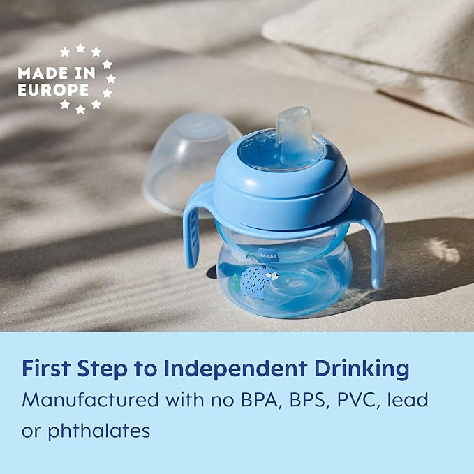 MAM Starter Cup (1 Count), Sippy & Drinking Cup with Extra-Soft Spill-Free Spout and Non-Slip Handles, for Boys 4+ Months, Five Ounces, Blue (Pack of 6)