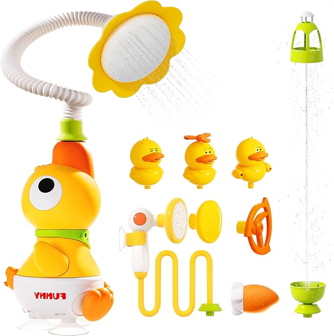 Baby Bath Toys, Baby Bath Shower Head for Bathtub with 4 Adjustable Sprayer, Control the Flow Rinser Babies with 3 Squirting Ducks for Newborns, Toddlers Kids in Bathtub Sink