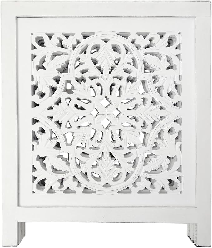 Decorative Wooden Dog Gate, Free Standing Folding Pet Fence 3 Panel, 60x24 Inch Dog Barrier for Doorway or Hallway, Daisy Design, Antique White Finish