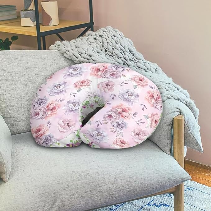 Rose Floral Nursing Pillow Covers Breastfeeding Pillow Slipcover for Baby Boys Nursing Pillow Slipcover for Girls Feeding Position Support Pillow Cover for 0-24 Months Infant