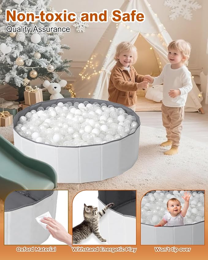 Ball Pit for Toddlers Babies Dogs Cats Iinfant Children, Foldable Ball Pits Play Tent, Crawl Playpen Ball Pool with Storage Bag, Surprise for Boys Girls Festival (Balls Not Included), White