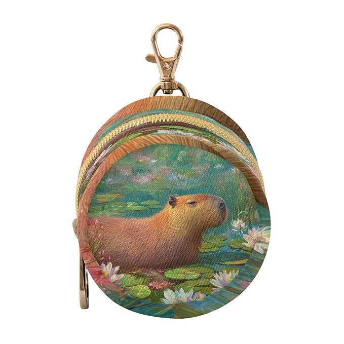 Pacifier Holder with Clip Pacifier Case for Diaper Bag Round Baby Pacifier Pouch Box Bag Portable Capybara Lily Flowers and Flying Eagles