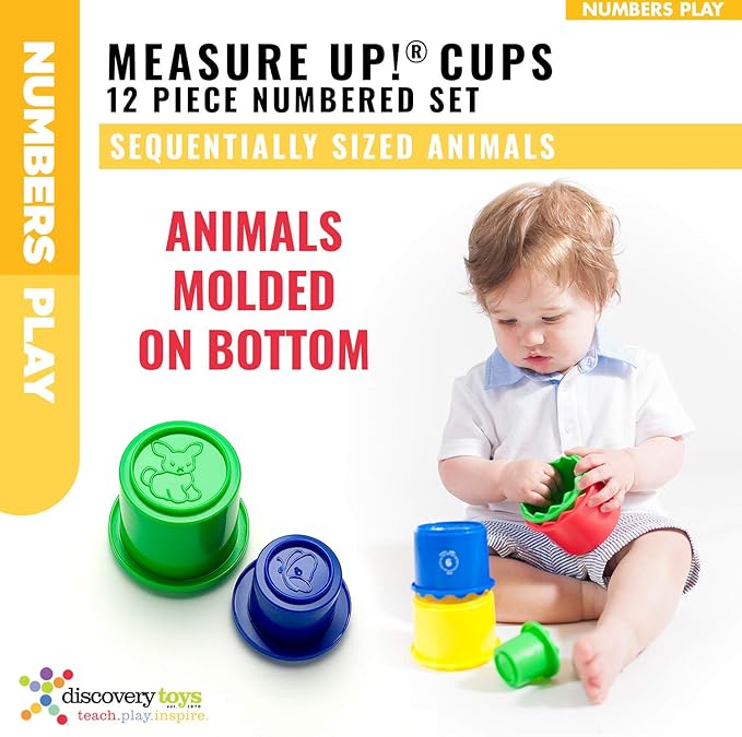 Discovery Toys Measure UP! Cups | Educational Stacking & Nesting 12 Piece Numbered Set| Kid-Powered Learning | STEM Toy Early Math Childhood Development 12 Months and Up