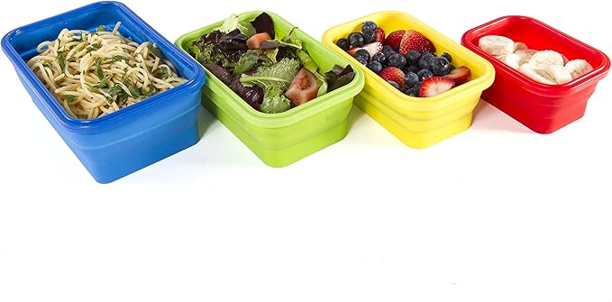 Kitchen Home Thin Bins Collapsible Containers ??Set of 4 Rectangle Silicone Food Storage Containers ??BPA Free, Microwave, Dishwasher and Freezer Safe