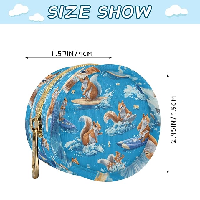 Pacifier Holder with Clip Pacifier Case for Diaper Bag Round Baby Pacifier Pouch Box Bag Portable Blue Squirrel Surfing